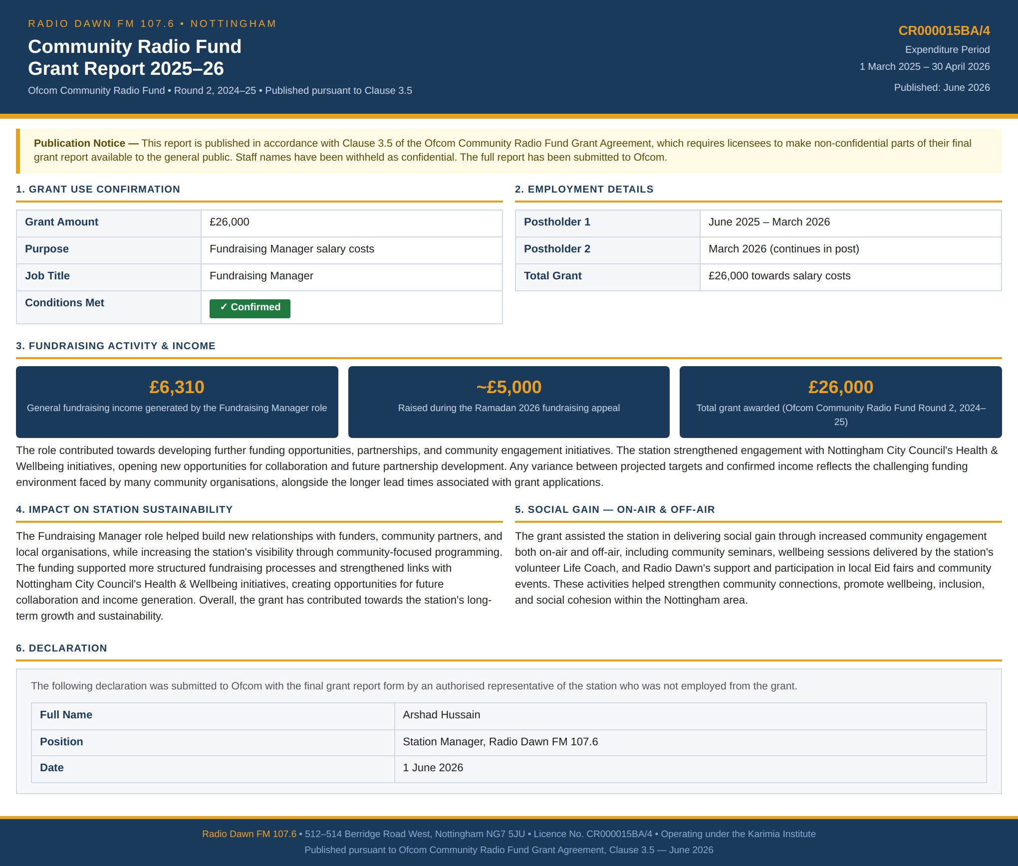 Community Radio Fund — Grant Report 2025–26